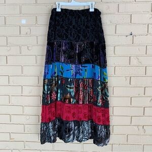 Chicos Velvet Burnout Silk Maxi Skirt Sz 1 Hippie Gypsy Boho Chic Festival